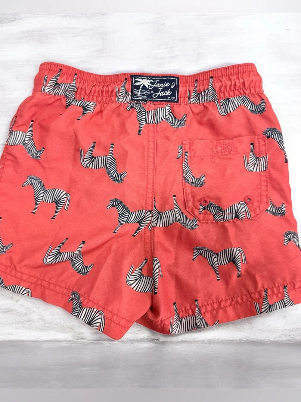 Janie and Jack Coral Red Zebra-Accent Swim Shorts